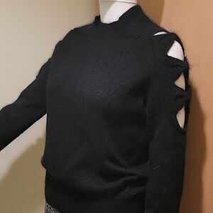 Cliche angora wool cold shoulder black sweater